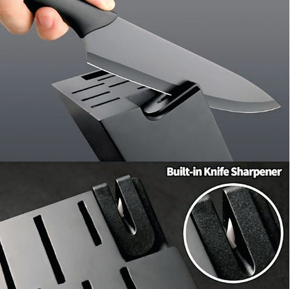 Prestige Forge™ 16-Piece German Stainless Steel Knife Block Set with Cutting Board & Built-In Sharpener
