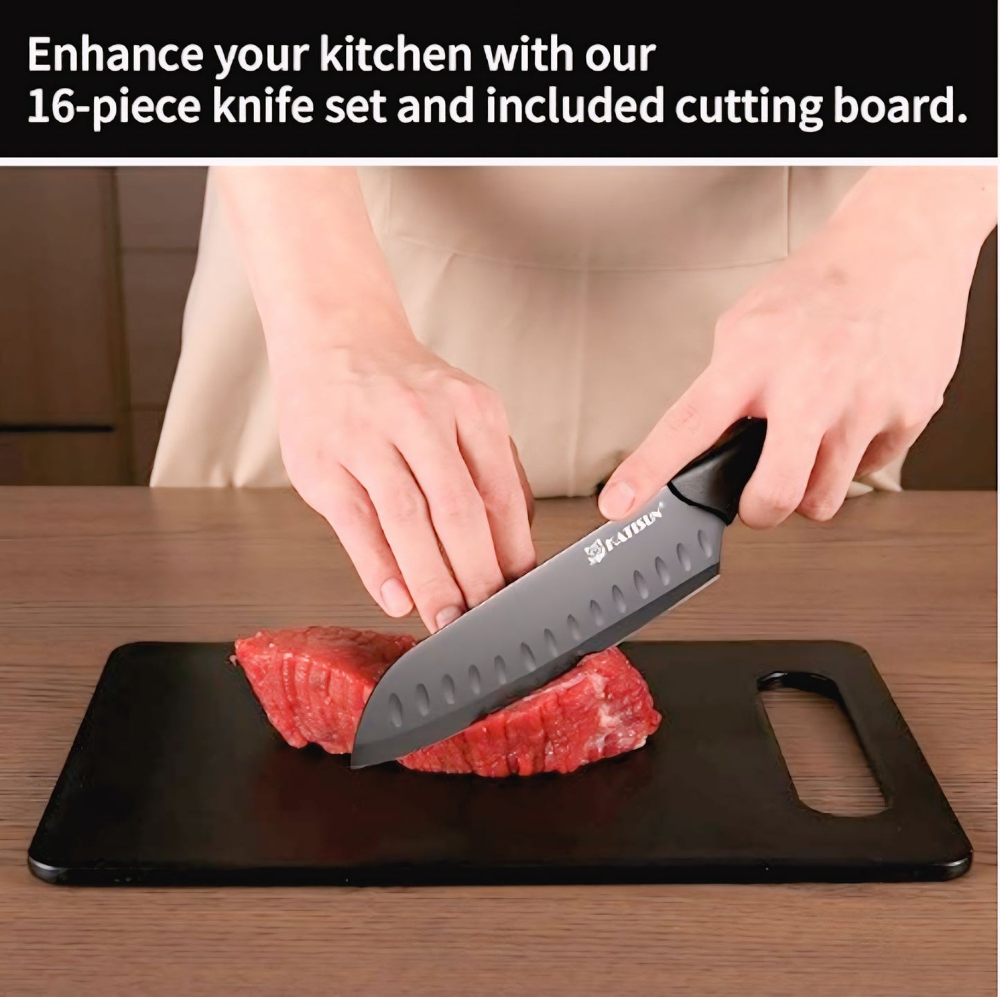 Prestige Forge™ 16-Piece German Stainless Steel Knife Block Set with Cutting Board & Built-In Sharpener