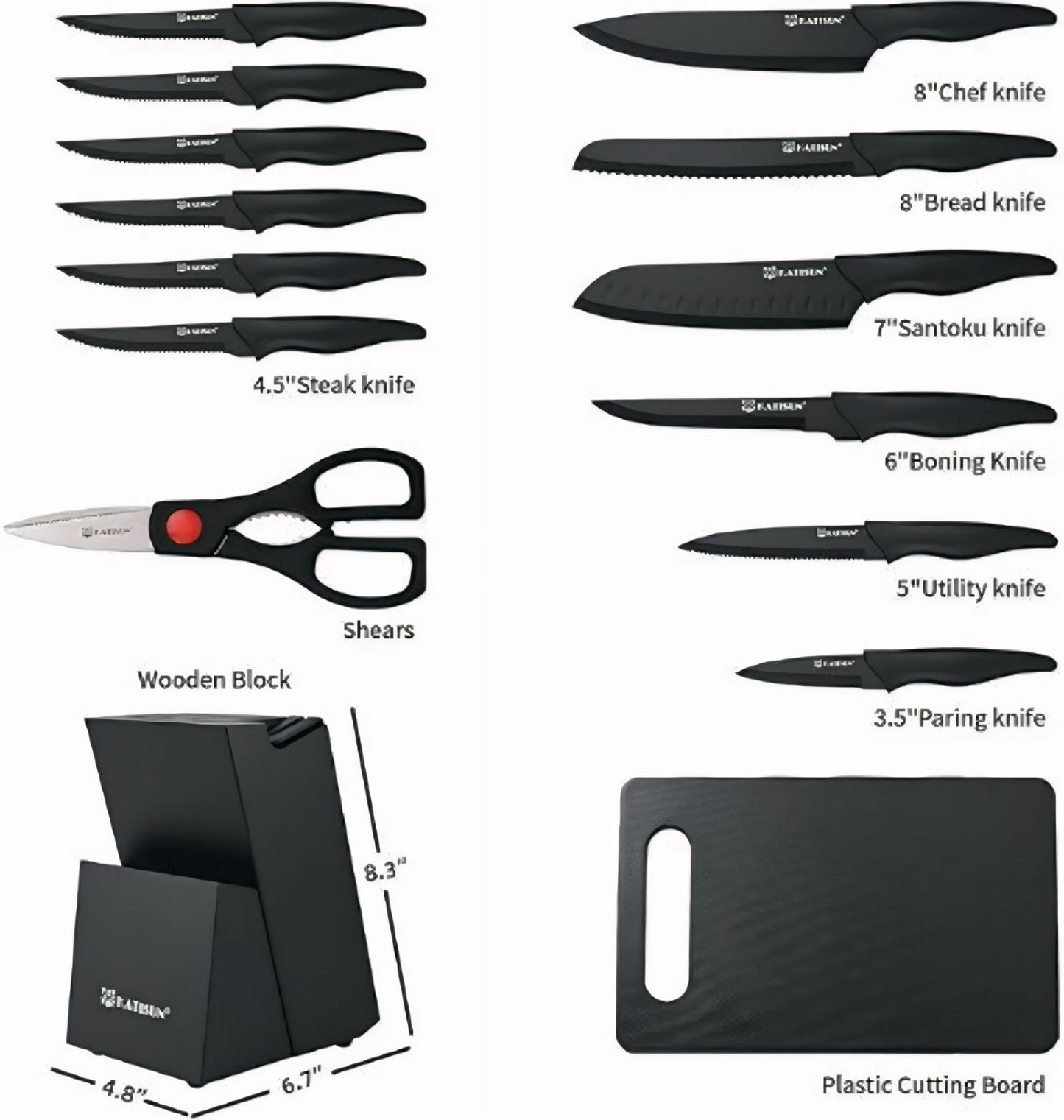 Prestige Forge™ 16-Piece German Stainless Steel Knife Block Set with Cutting Board & Built-In Sharpener